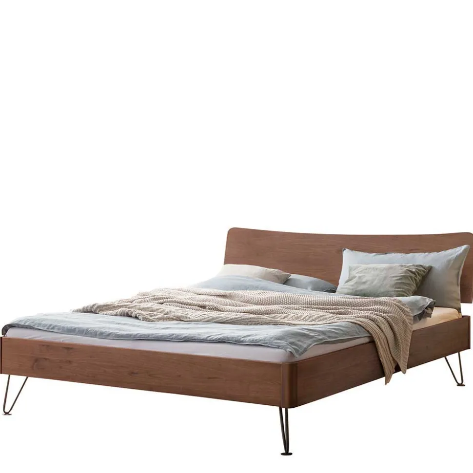 Doppelbett aus Nussbaum mit Stahlfüßen - Gedessa