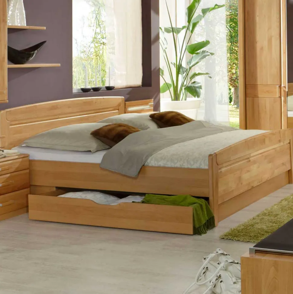 Doppelbett Bordeaux aus Erle Teilmassiv