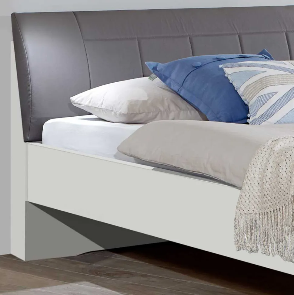 Doppelbett Elburg mit Polsterkopfteil in Grau Braun
