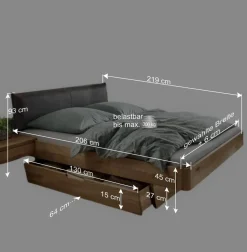 Doppelbett mit zwei Bettkästen aus Wildeiche - Zennian