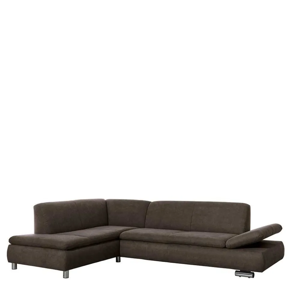 Dreisitzer Ecksofa in Dunkelbraun mit Chrom - Sona