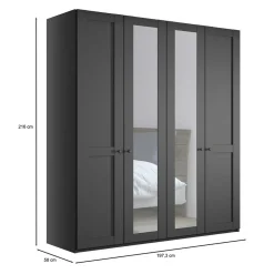 Dunkelgrauer Schlafzimmerschrank 4-türig - Mataram