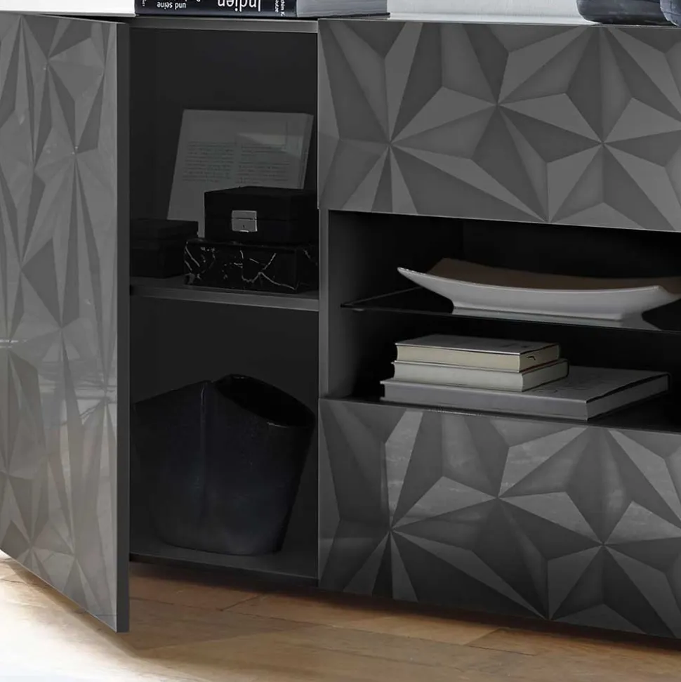 Dunkelgraues Design-Sideboard in Hochglanz lackiert - Kuriasna