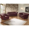Dunkelrote Ledergarnitur im Chesterfield Look - Tuguda (dreiteilig)