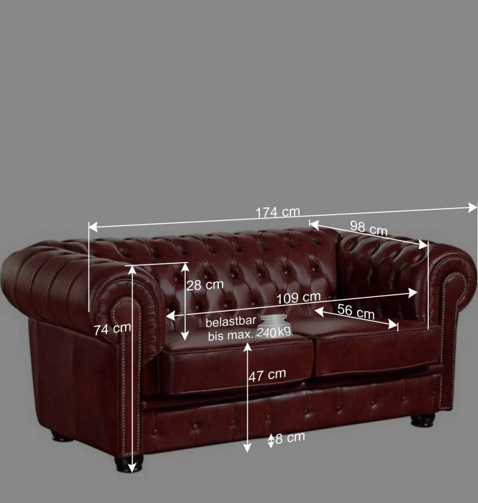 Dunkelrote Ledergarnitur im Chesterfield Look - Tuguda (dreiteilig)