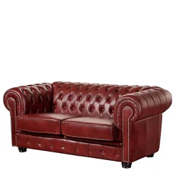 Dunkelrote Ledergarnitur im Chesterfield Look - Tuguda (dreiteilig)