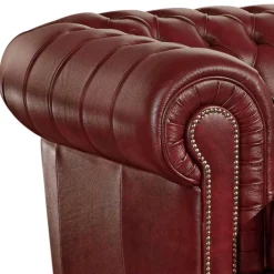 Dunkelrote Ledergarnitur im Chesterfield Look - Tuguda (dreiteilig)