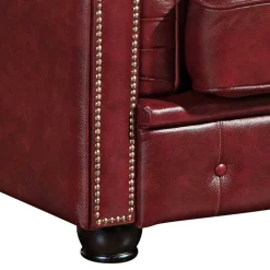 Dunkelrote Ledergarnitur im Chesterfield Look - Tuguda (dreiteilig)