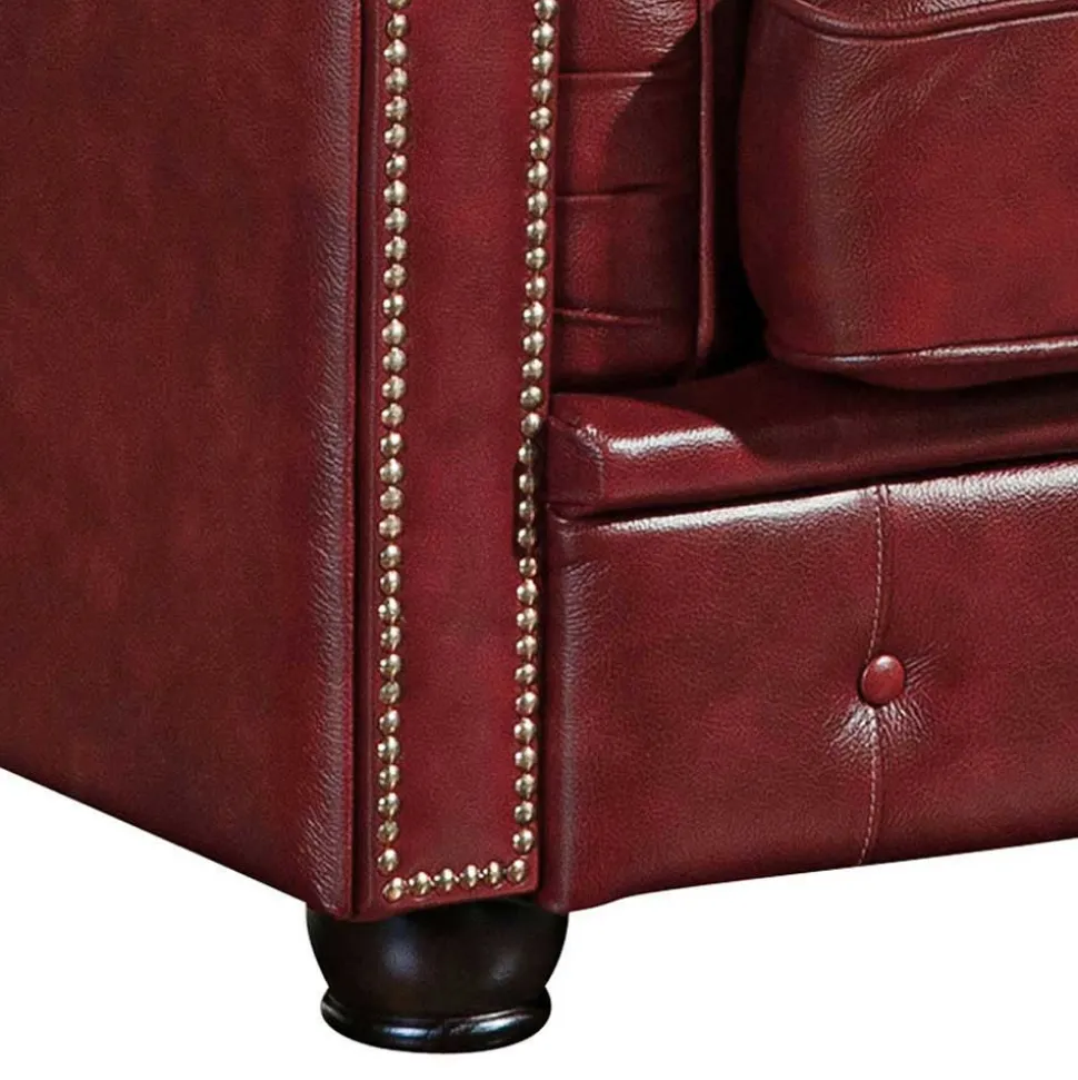 Dunkelrote Ledergarnitur im Chesterfield Look - Tuguda (dreiteilig)