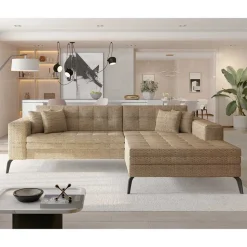 Eckcouch in Beige Strukturstoff - Karibia