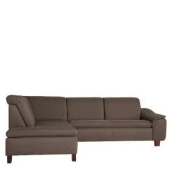Eckcouch in Beigegrau mit Nussbaum - Abecra