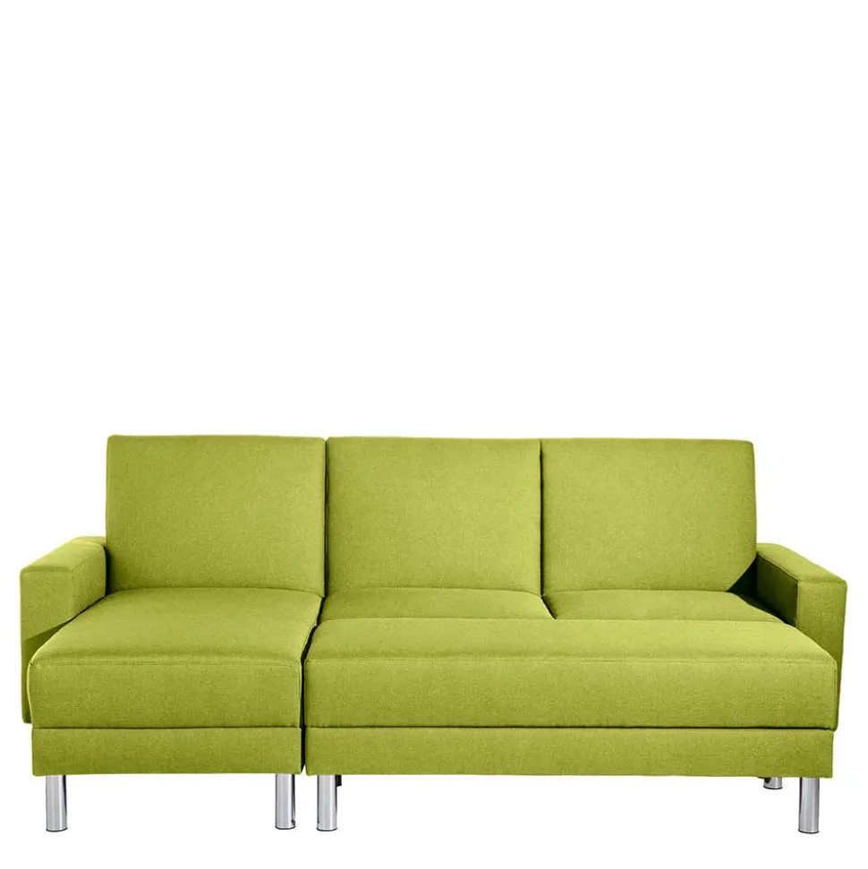 Eck-Schlafcouch in Gelbgrün mit Chrom - Whity (zweiteilig)