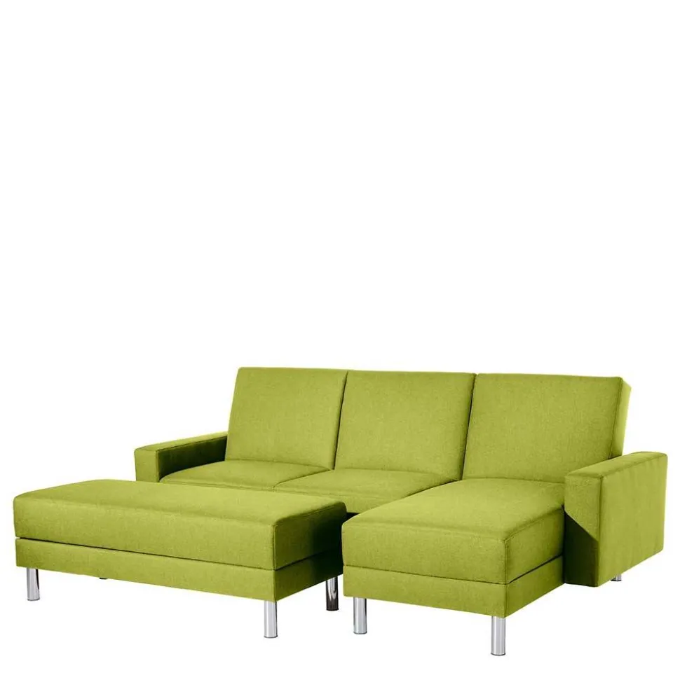 Eck-Schlafcouch in Gelbgrün mit Chrom - Whity (zweiteilig)