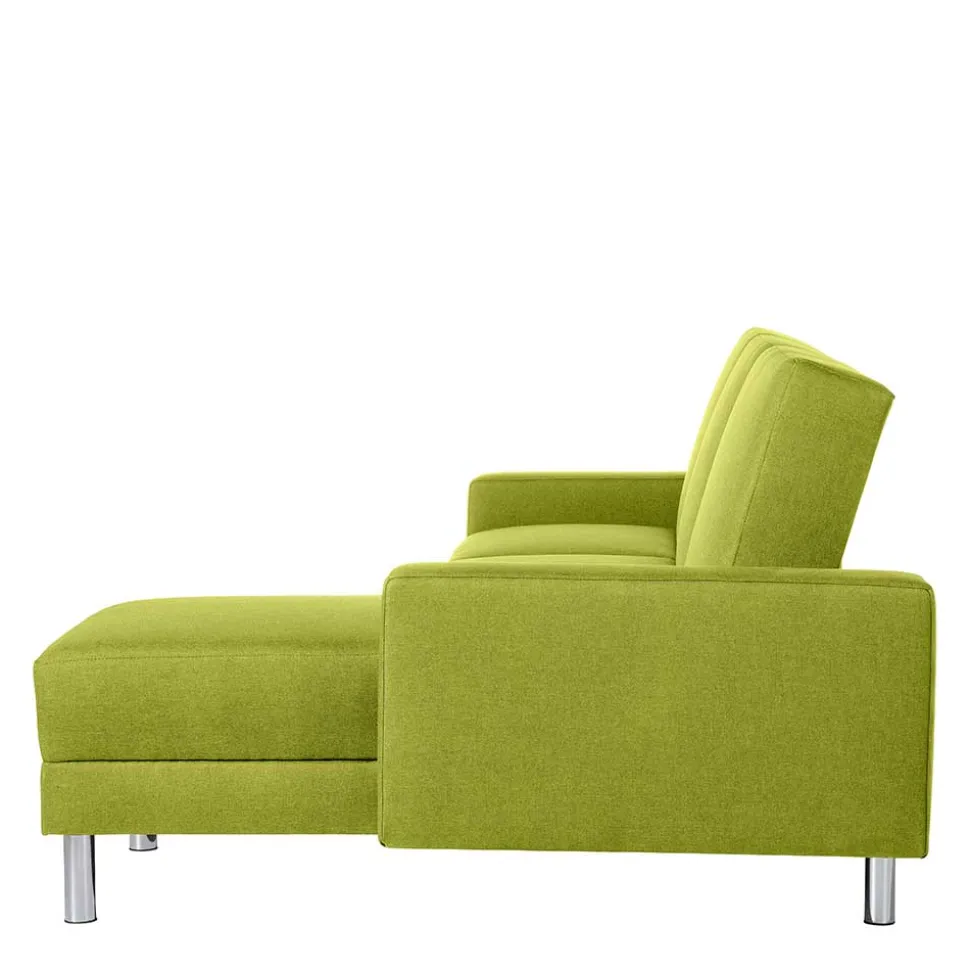 Eck-Schlafcouch in Gelbgrün mit Chrom - Whity (zweiteilig)