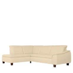 Ecksofa in Beige mit Nussbaum Braun - Nando