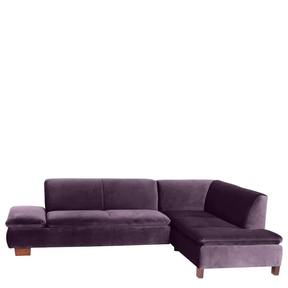 Ecksofa in Dunkellila mit Nussbaum Braun - Babahira