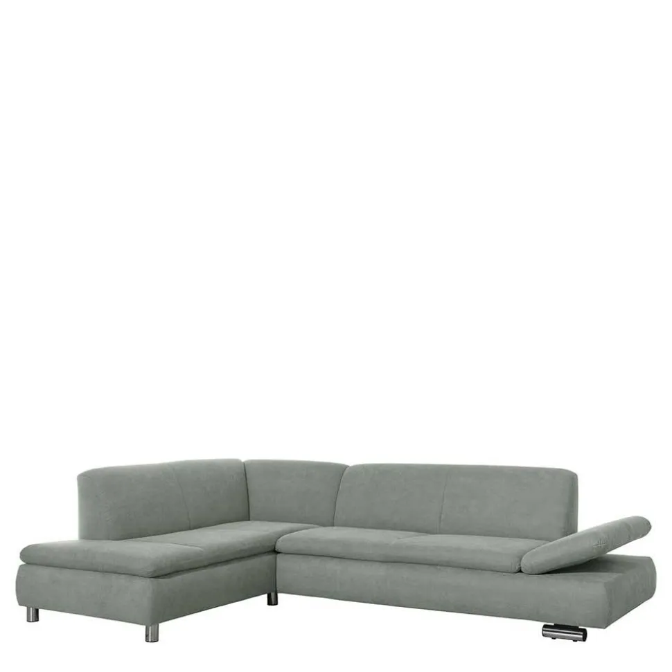 Ecksofa in Hellgrün mit Chrom - Nathan
