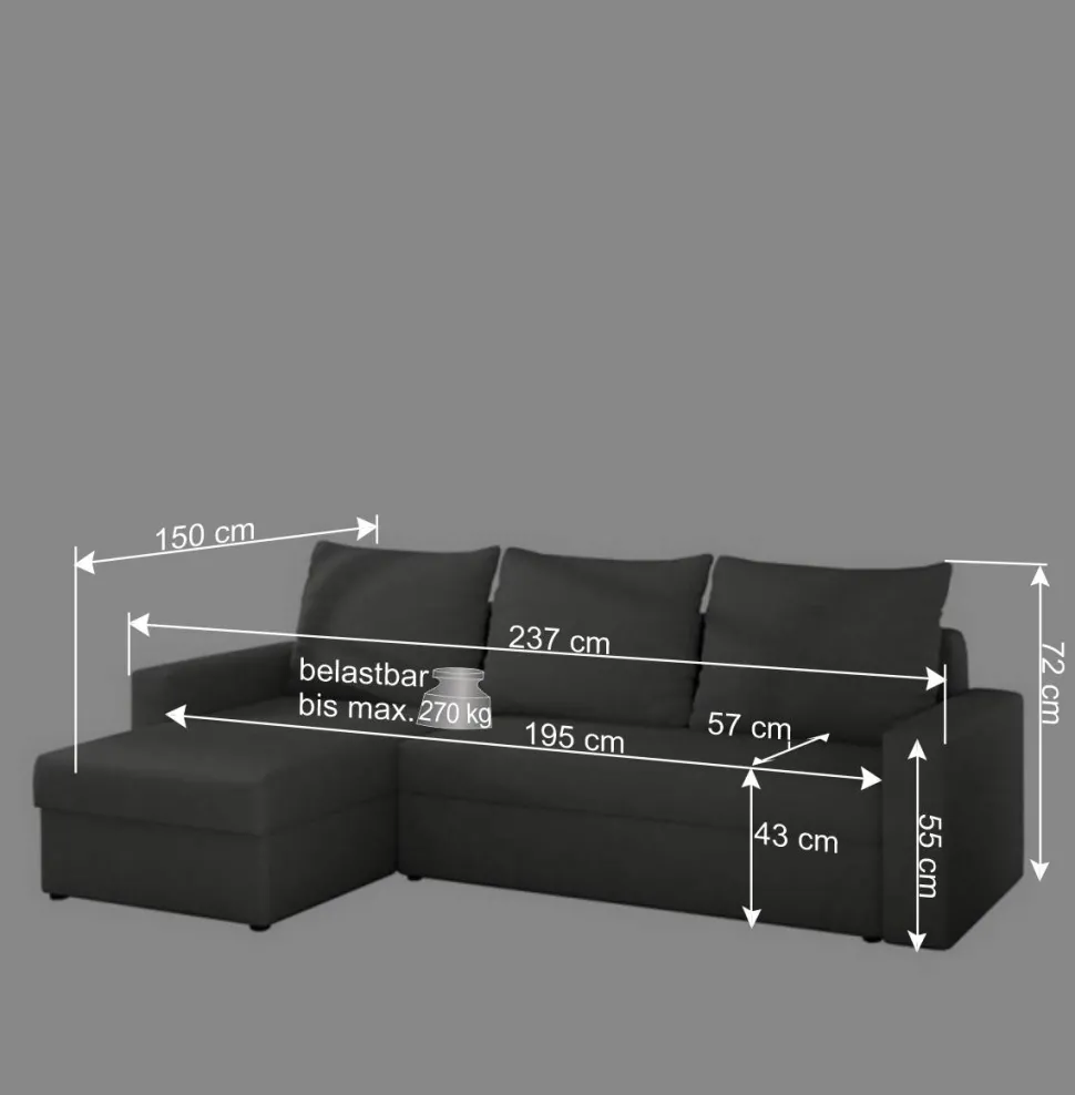 Ecksofa mit Bettfunktion in Schwarz und Hellgrün - Donlazi