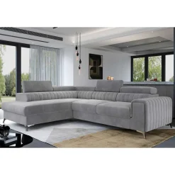 Ecksofa mit Bettfunktion in Hellgrau Samt - Merandes