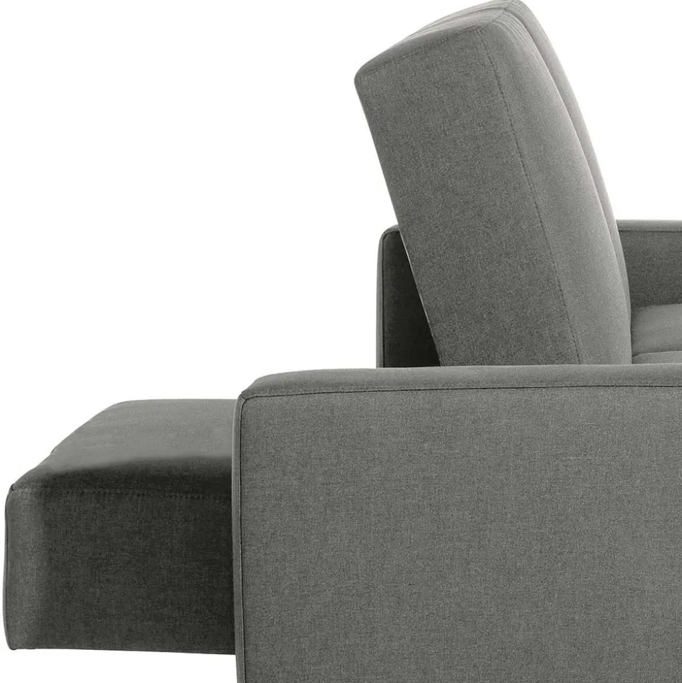 Ecksofa mit Hocker in Hellgrau mit Chrom - Setians (zweiteilig)