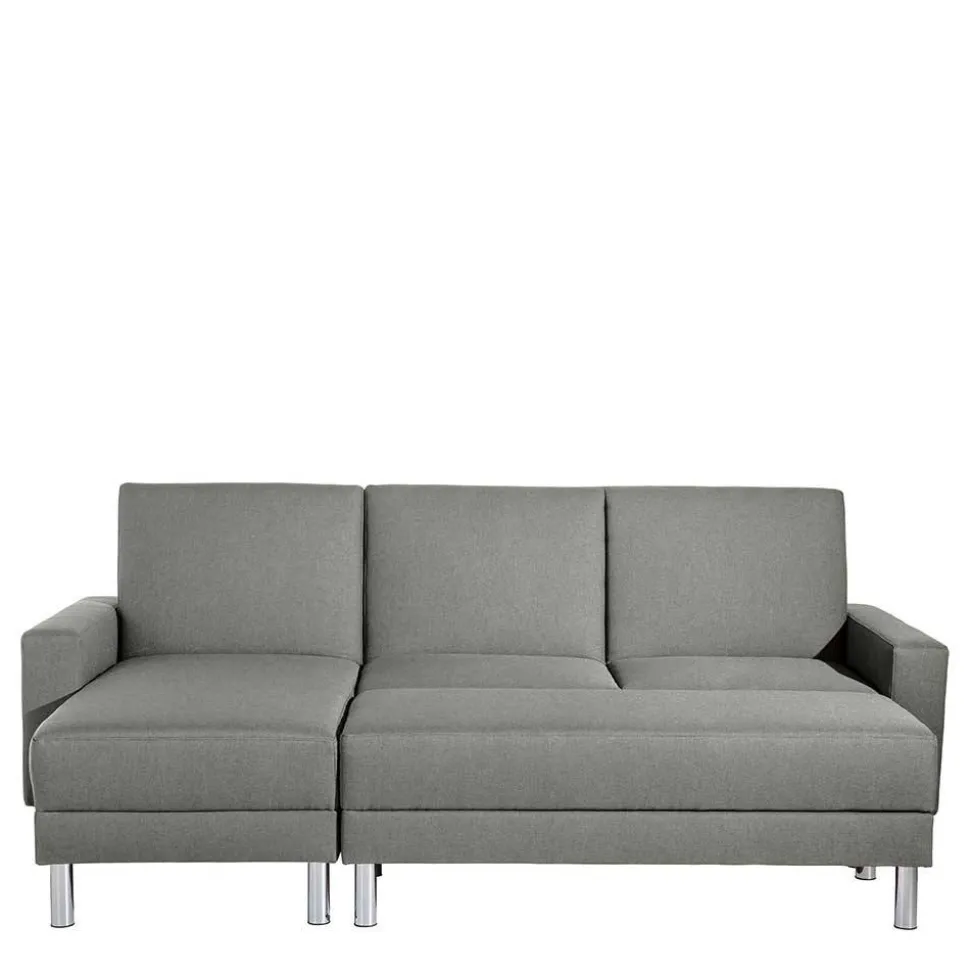 Ecksofa mit Hocker in Hellgrau mit Chrom - Setians (zweiteilig)