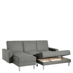 Ecksofa mit Hocker in Hellgrau mit Chrom - Setians (zweiteilig)