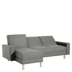 Ecksofa mit Hocker in Hellgrau mit Chrom - Setians (zweiteilig)