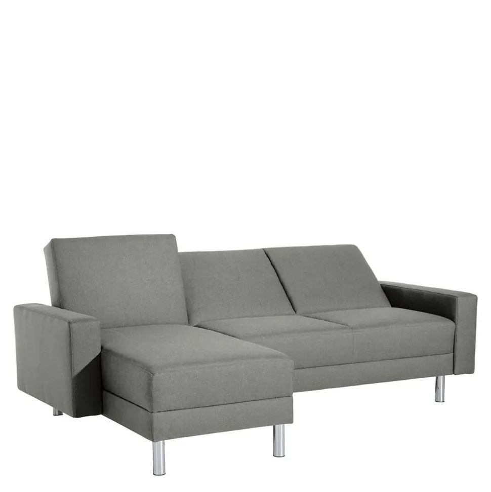 Ecksofa mit Hocker in Hellgrau mit Chrom - Setians (zweiteilig)
