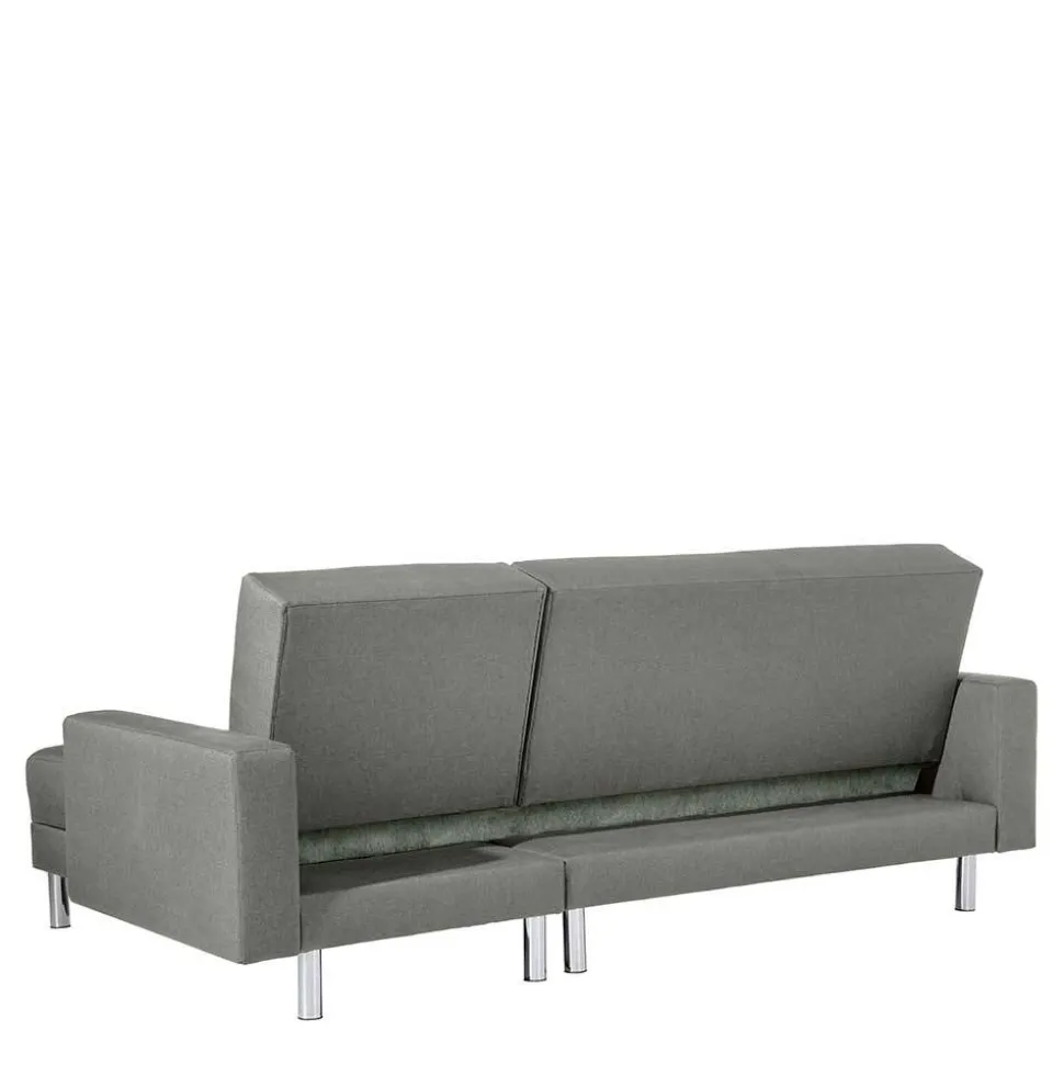 Ecksofa mit Hocker in Hellgrau mit Chrom - Setians (zweiteilig)