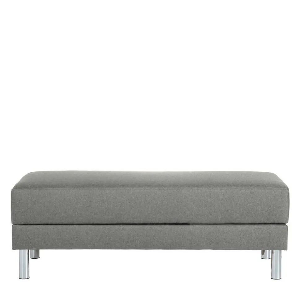 Ecksofa mit Hocker in Hellgrau mit Chrom - Setians (zweiteilig)