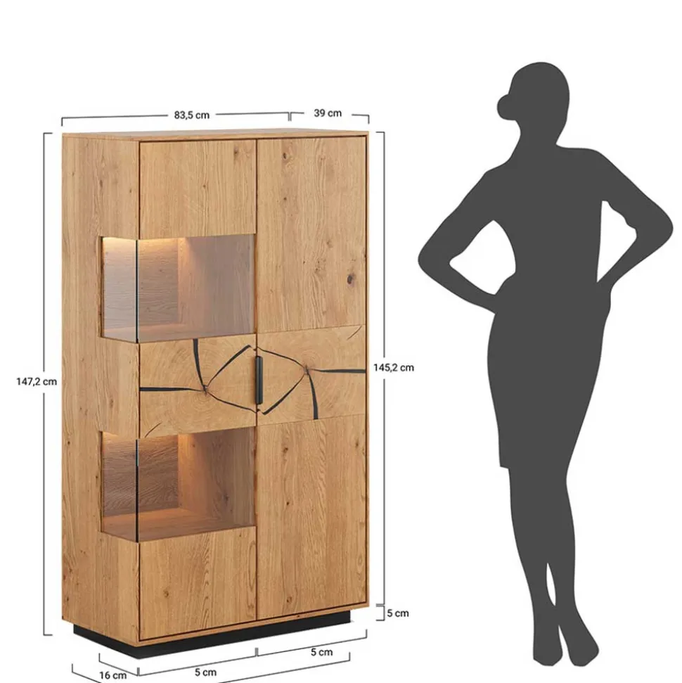 Eichenholz Highboard mit Hirnholz Applikation - Deruta