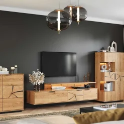 Eichenholz Highboard mit Hirnholz Applikation - Deruta