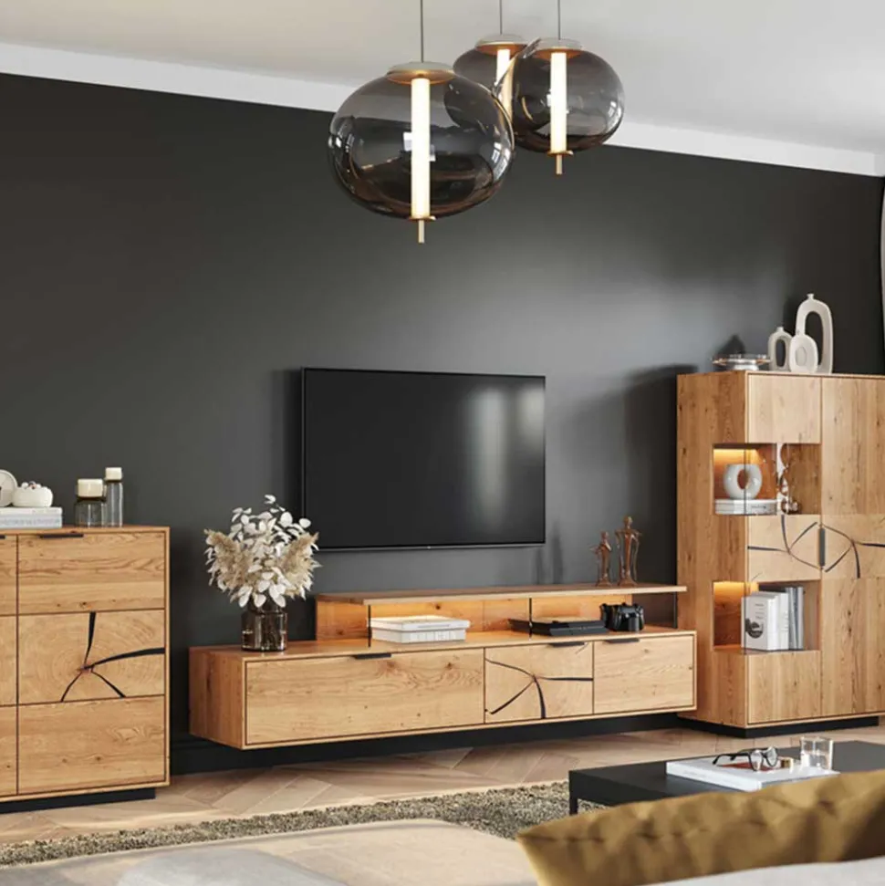 Eichenholz Highboard mit Hirnholz Applikation - Deruta