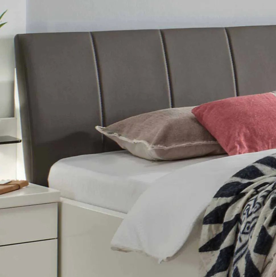 Einzelbett und Nachttisch Set Ronis in Weiß mit Braun (zweiteilig)