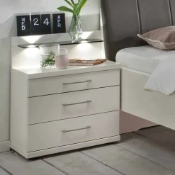 Einzelbett und Nachttisch Set Ronis in Weiß mit Braun (zweiteilig)