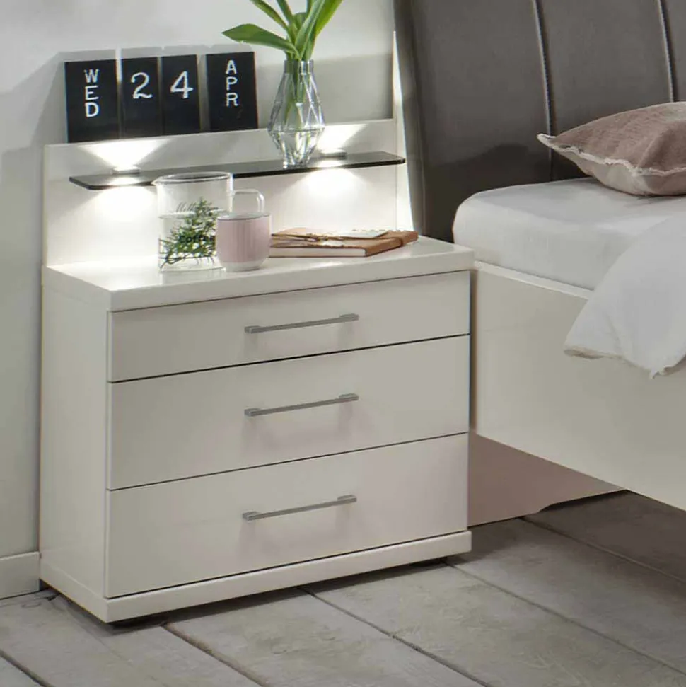Einzelbett und Nachttisch Set Ronis in Weiß mit Braun (zweiteilig)