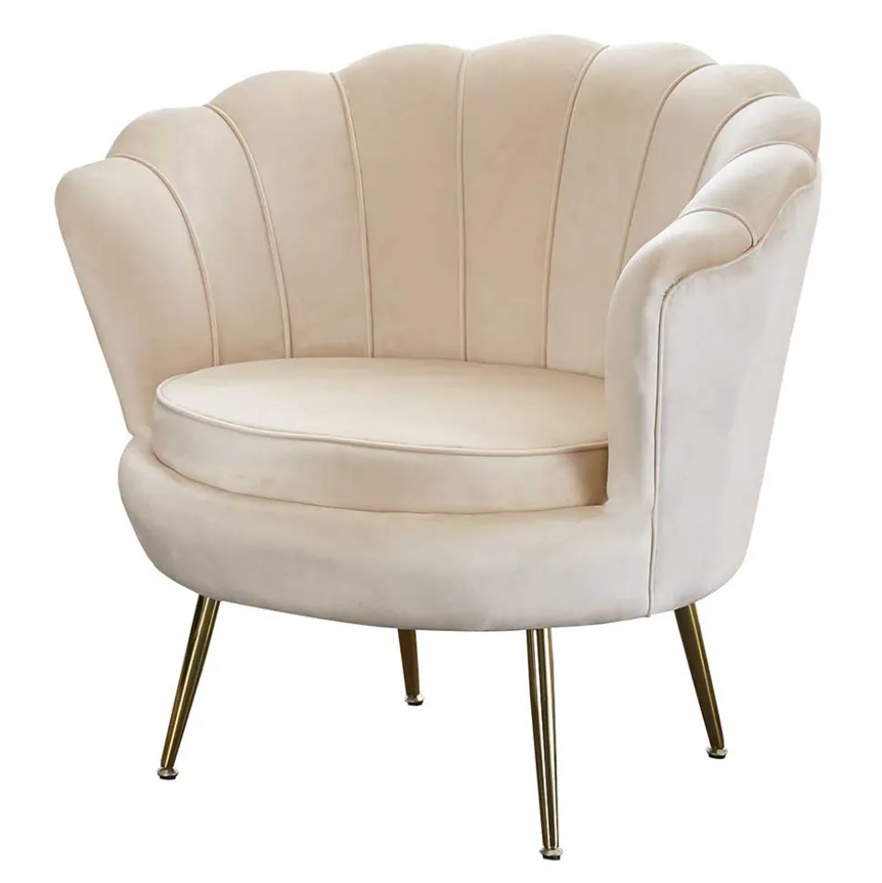 Eleganter Muschelsessel in Beige Samt - Fortlanda