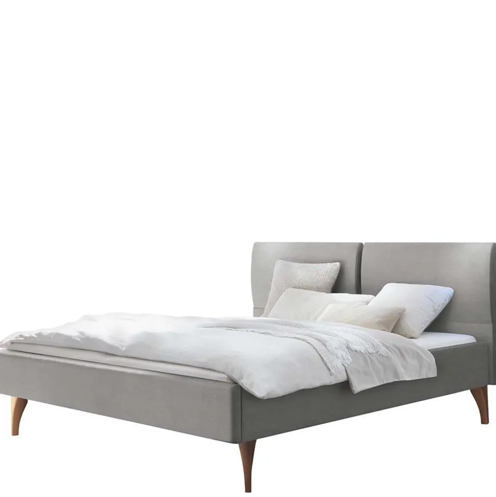 Elegantes Polsterbett in Grau und Kernbuche - Silka