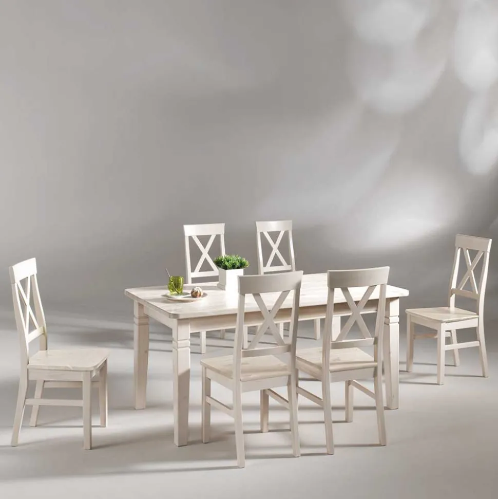 Esstisch mit Stühlen Onesti im skandinavischen Landhausstil (siebenteilig)