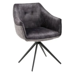 Esstisch-Sessel in Dunkelgrau Material-Mix - Chiak