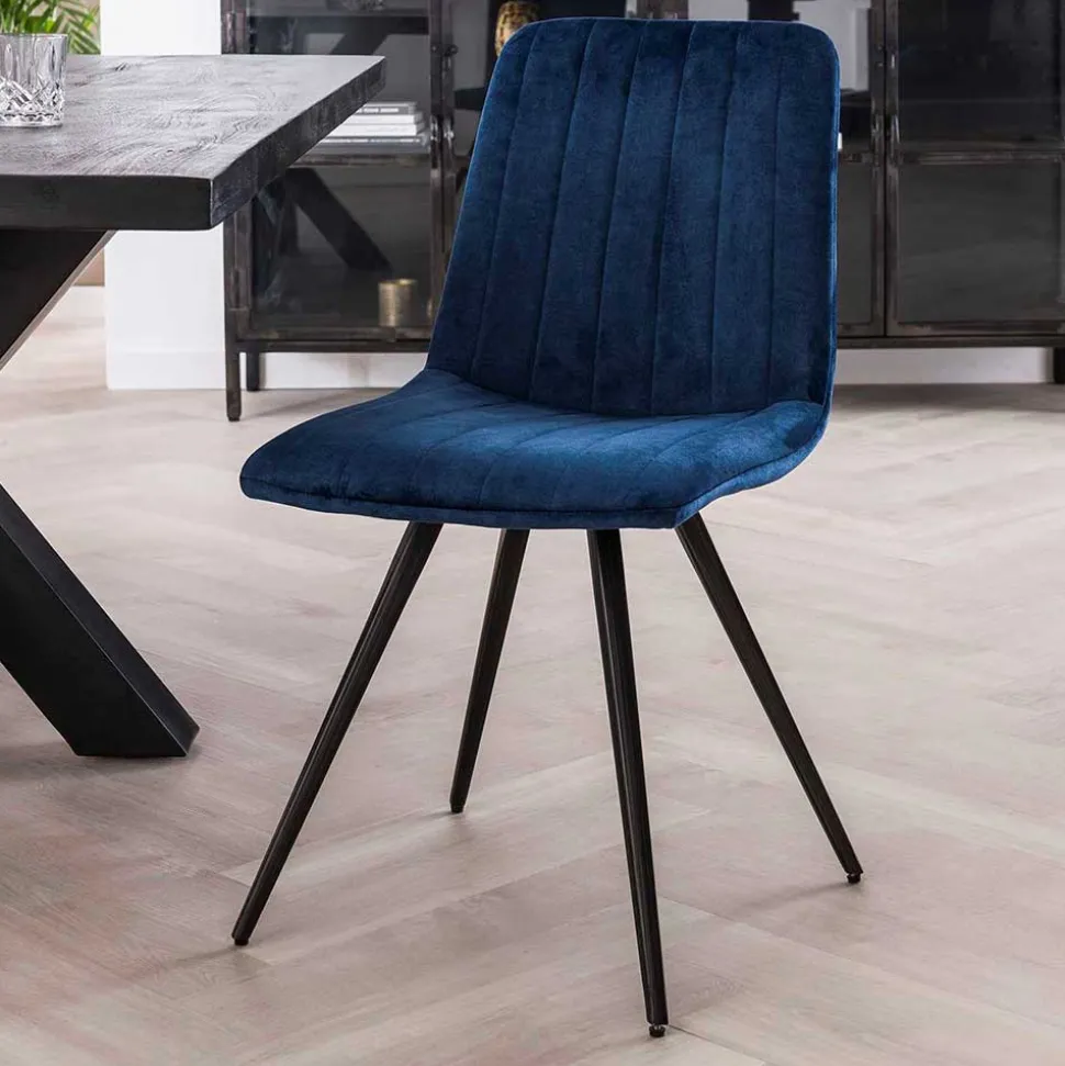 Esstischstühle in Blau Samt - Rasmino (4er Set)