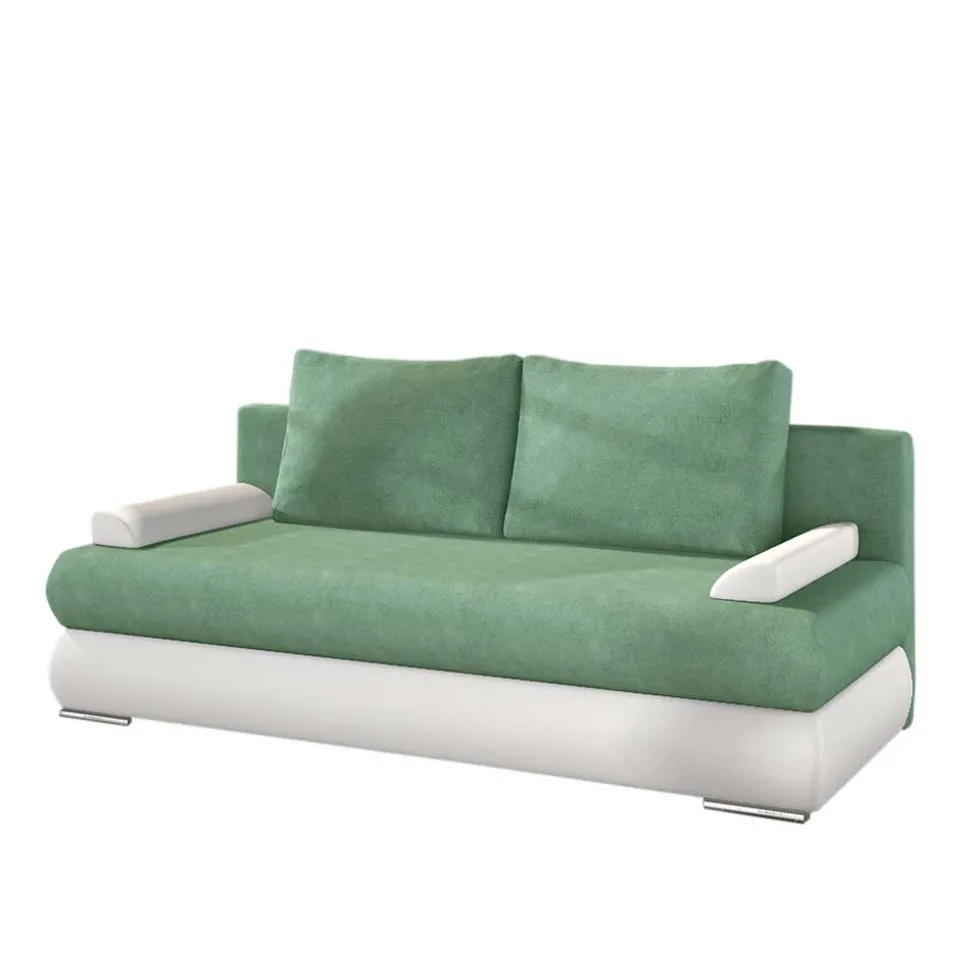 Federkern Bettsofa in Hellgrün und Weiß - Jeanys
