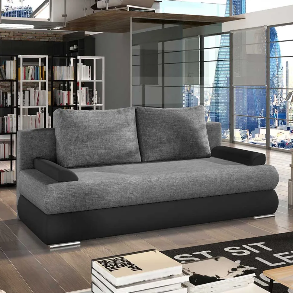 Federkern-Bettsofa in Dunkelgrau und Schwarz - Jarah