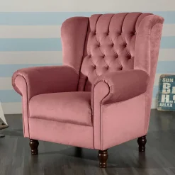 Federkern-Ohrensessel in Rosa und Nussbaum Braun - Masiela