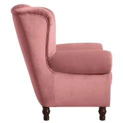 Federkern-Ohrensessel in Rosa und Nussbaum Braun - Masiela