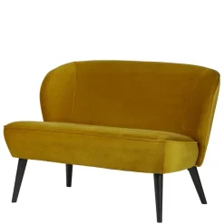 Gelbes Samt Sofa Mid Century Ramia mit Holzbeinen in Schwarz