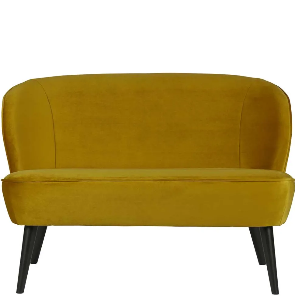 Gelbes Samt Sofa Mid Century Ramia mit Holzbeinen in Schwarz