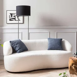 Gerundetes Federkern Sofa in Weiß Boucle - Zenya