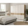 Glasfront Kleiderschrank in Beige & Eiche - Emdsiva