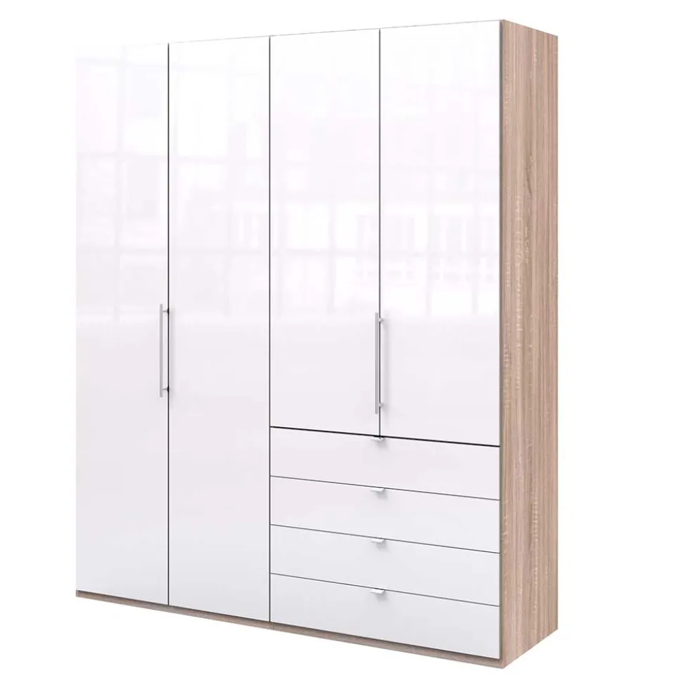 Glasfront Kombi-Kleiderschrank in Weiß - Bosays